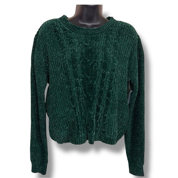 NEW Medium BB Dakota Cropped Green Sweater Chenille Cable Knit Soft Comfortable - Picture 1 of 16